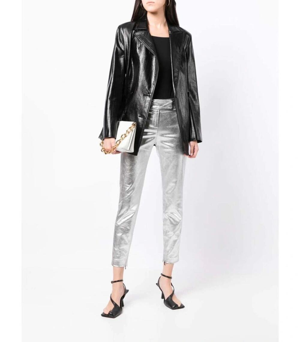 KHAITE | Dresden Silver Metallic Coated Low Rise Skinny Ankle Zip Pants 4